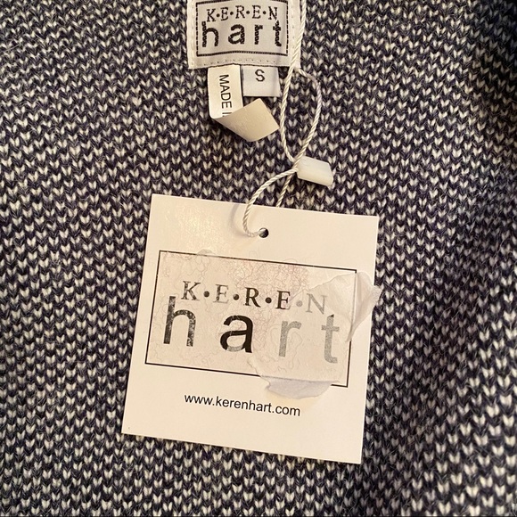 KEREN HART NEW SWEATER CARDIGAN BLUE WHITE STRIPE COLOR BLOCK OPEN FRONT SIZE S - Picture 7 of 8